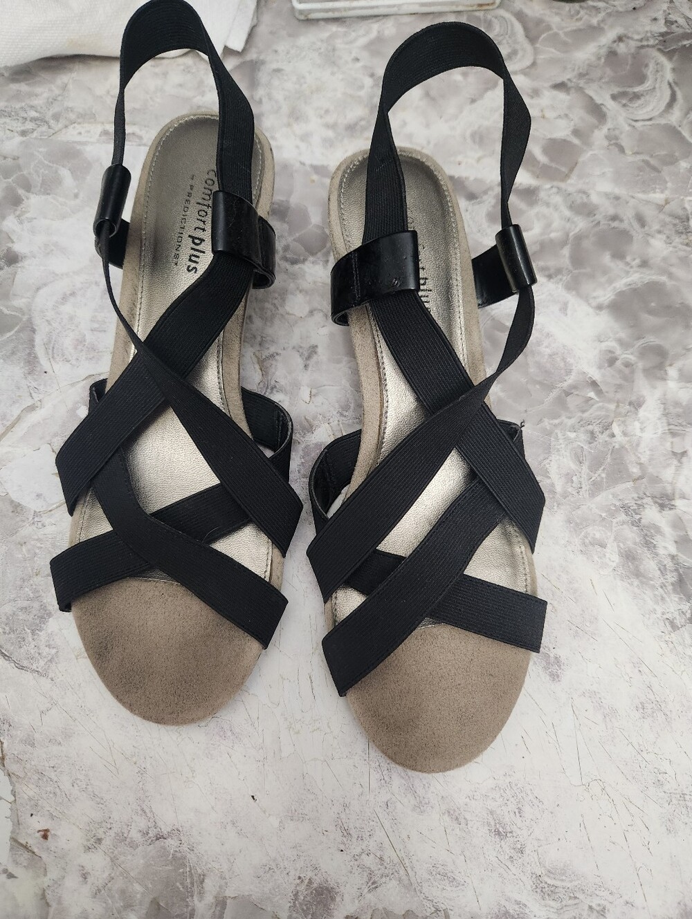comfort plus by Predictions Black Crisscross Elastic Slingback Sandals
